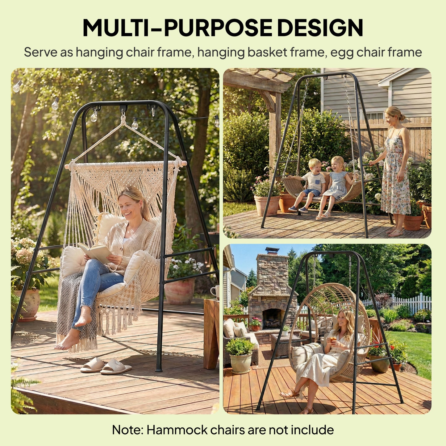 Outsunny Hammock Chair Stand 150 Kg Load Capacity For Indoor Outdoor Use Black All Weather
