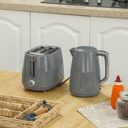 HOMCOM Grey Kettle And Toaster Set 1.7L 3000W Fast Boil Kettle 2 Slice Toaster With 7 Level Browning Boil Dry Protection