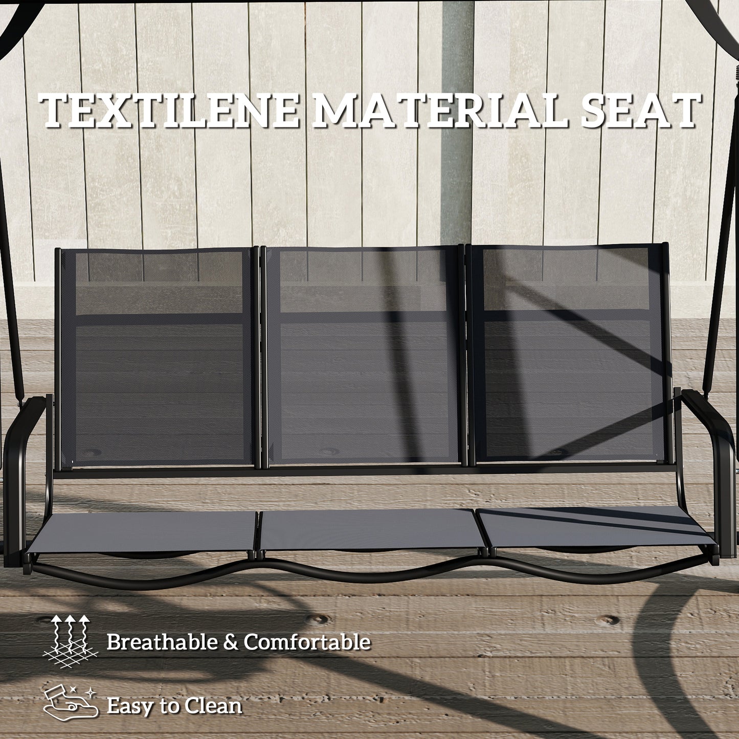 Outsunny 3 Seater Swing Chair Garden Swing Bench Adjustable Tilting Canopy Breathable Mesh Seat 360 Kg Capacity Grey