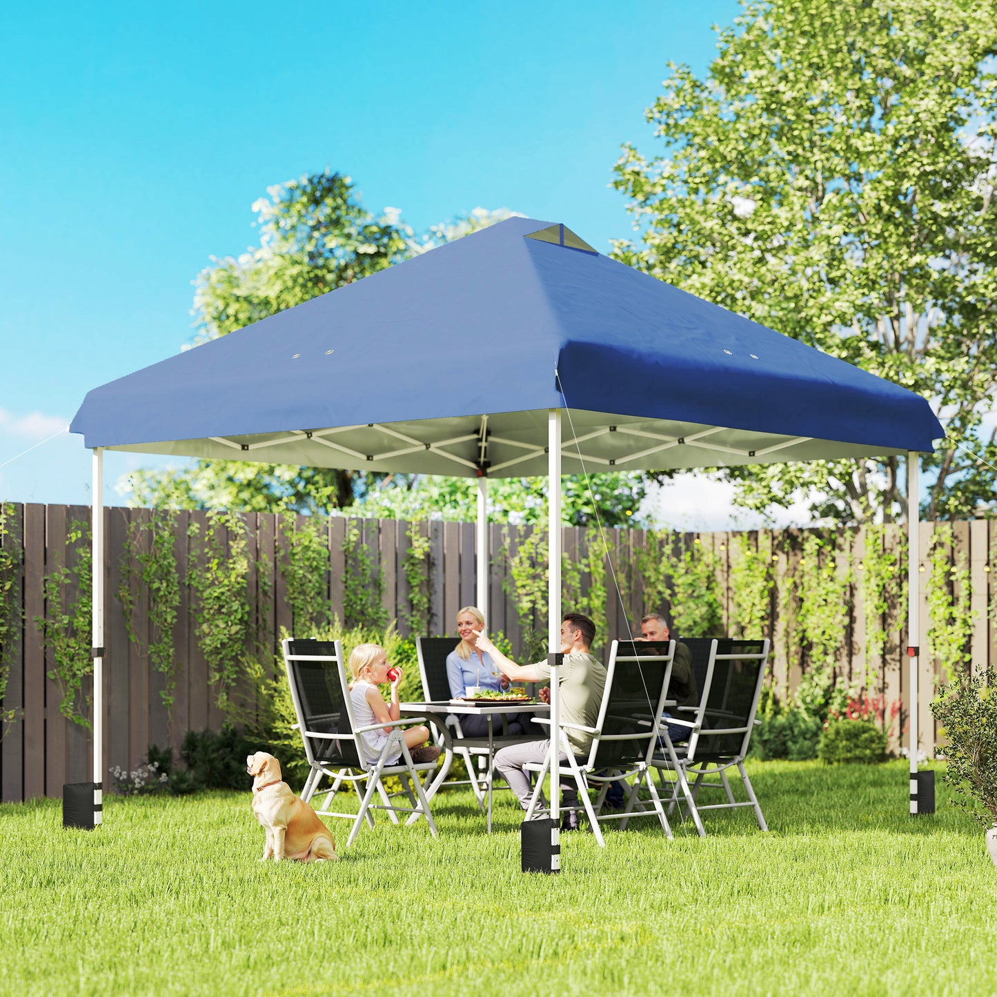 Outsunny 3x3m Pop Up Gazebo With Wheels UPF 50 One Touch Outdoor Garden Party Tent Canopy Dark Blue