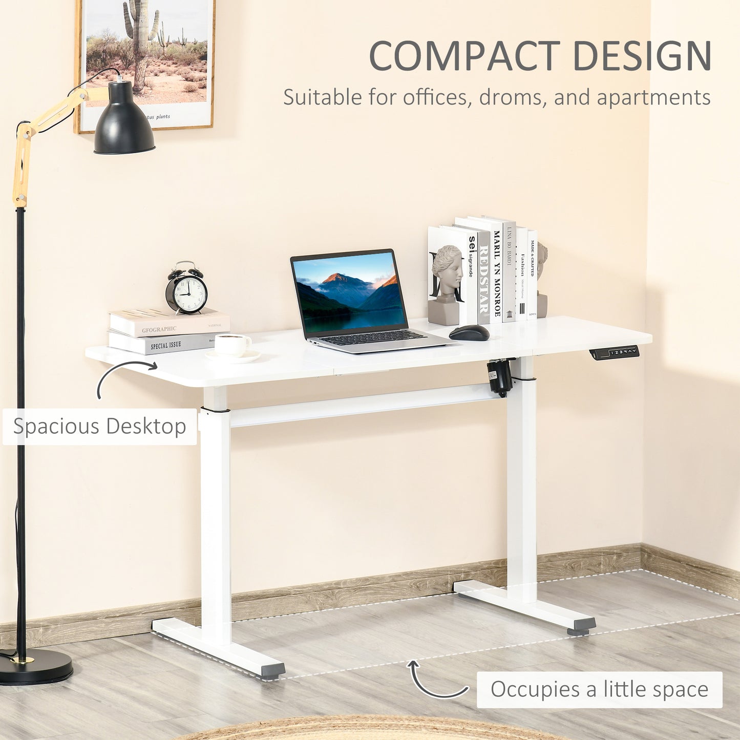 Vinsetto Electric Adjustable Stand-Up Desk with Large Surface, Motorized Height Control for Home Office, White - ALL4U RETAILER LTD