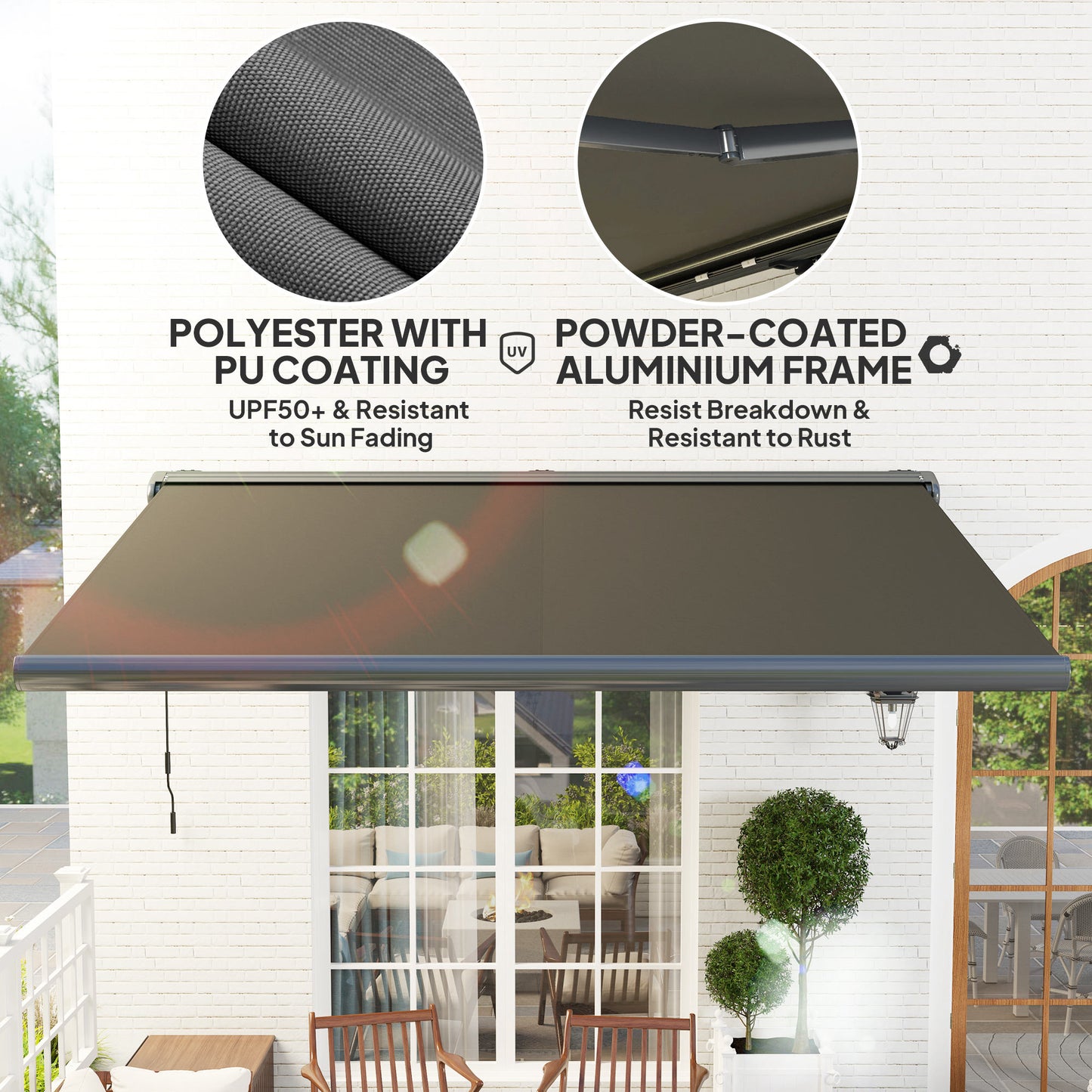 Outsunny 4x3m Full Cassette Electric Awning With Remote Aluminium Frame Retractable Garden Canopy UPF50 Dark Grey