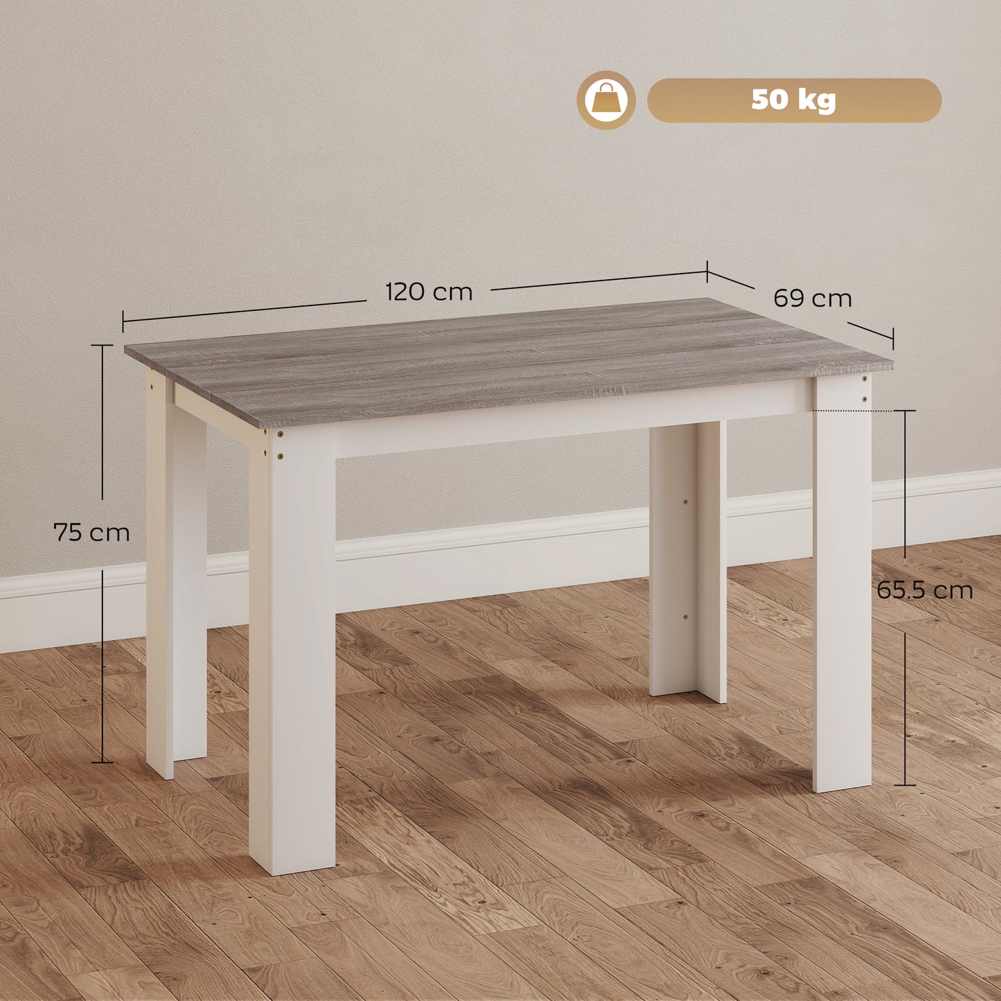 HOMCOM Dining Table For Four To Six People Kitchen Table With Wood Effect Grey Melamine Surface For Dining Room
