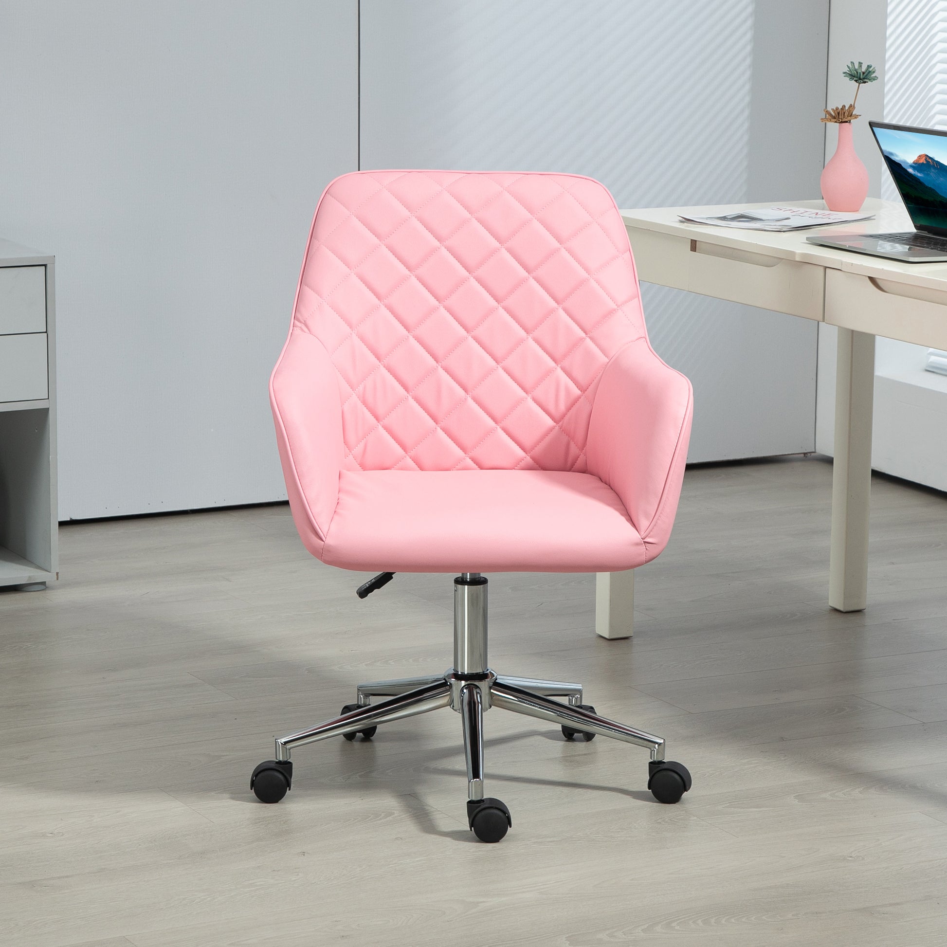 Vinsetto Stylish Pink Leather-Look Office Chair with Adjustable Height and Rolling Wheels for Home Use - ALL4U RETAILER LTD