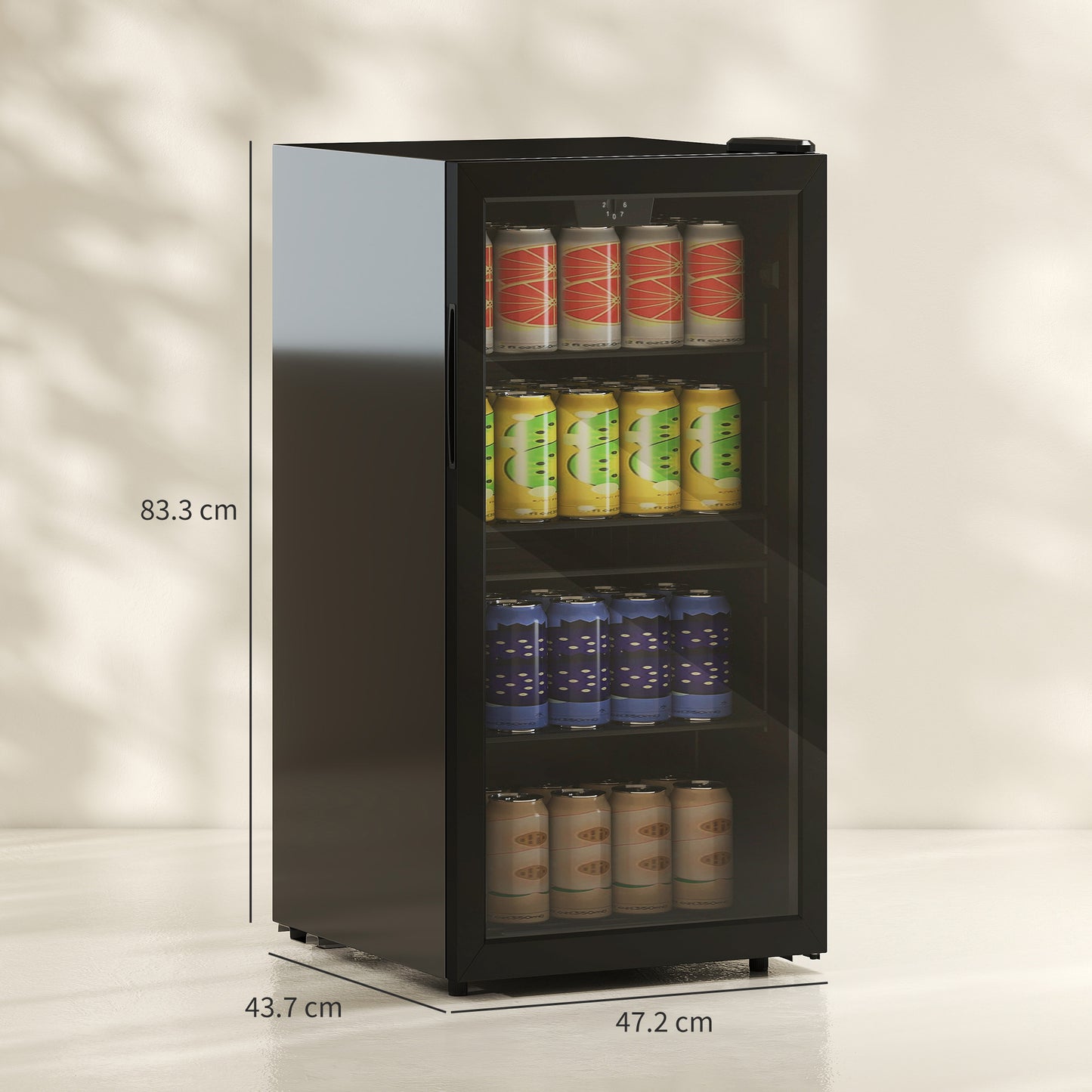 HOMCOM 93L Drinks Fridge 115 Can Capacity Freestanding Beer Fridge With Glass Door LED Light Black