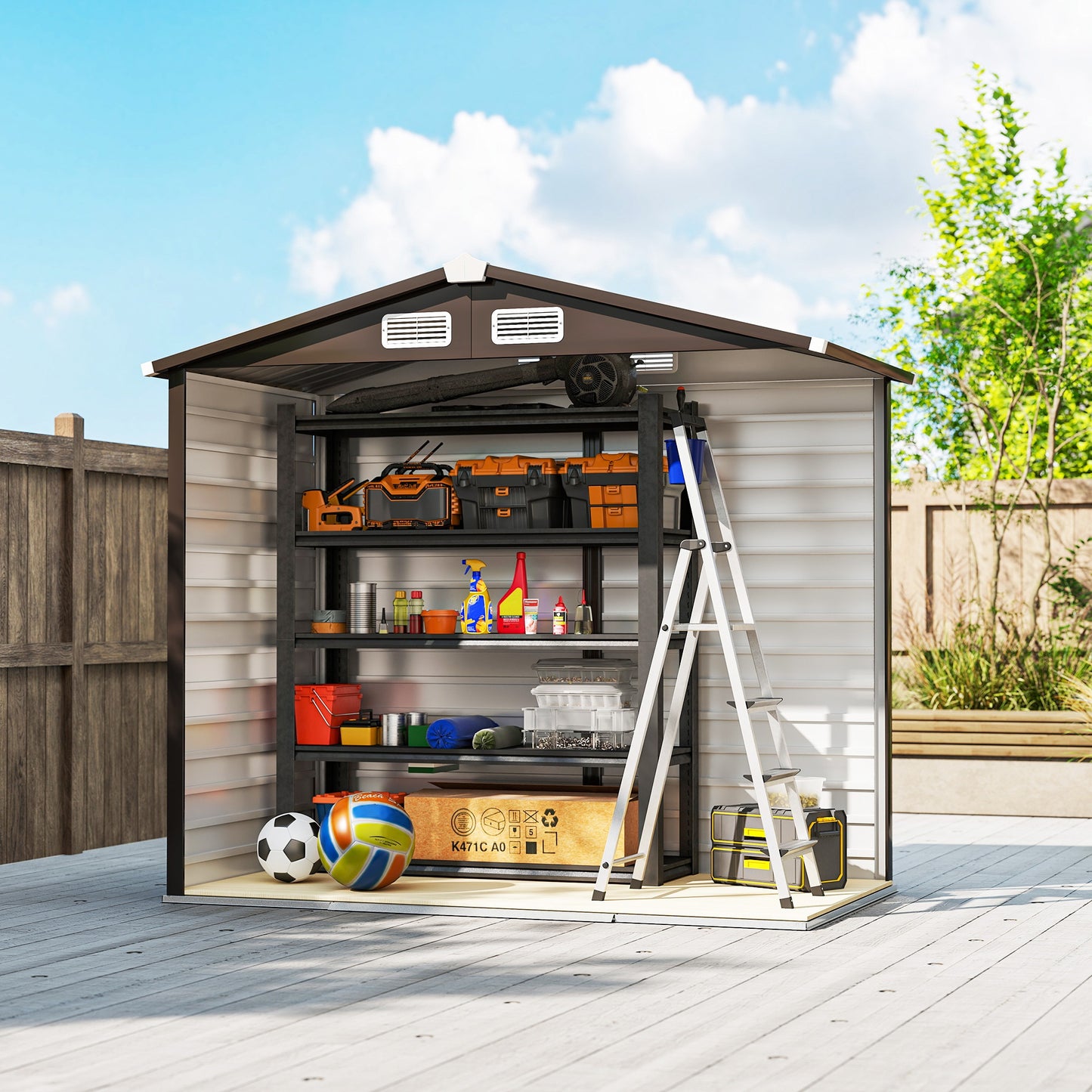 Outsunny 7 By 4 Feet Garden Shed With Galvanised Steel Frame Foundation Kit Double Doors With Lock And Vents Natural