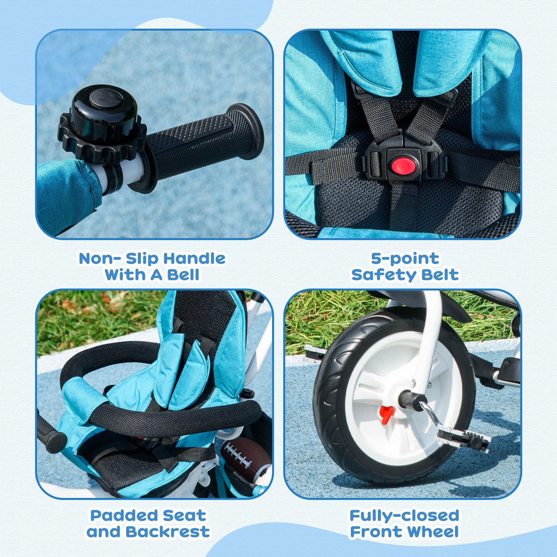 HOMCOM 4-in-1 Adjustable Toddler Tricycle with Canopy, Safety Belt, and Parent Handle for Ages 1-5 - Blue - ALL4U RETAILER LTD