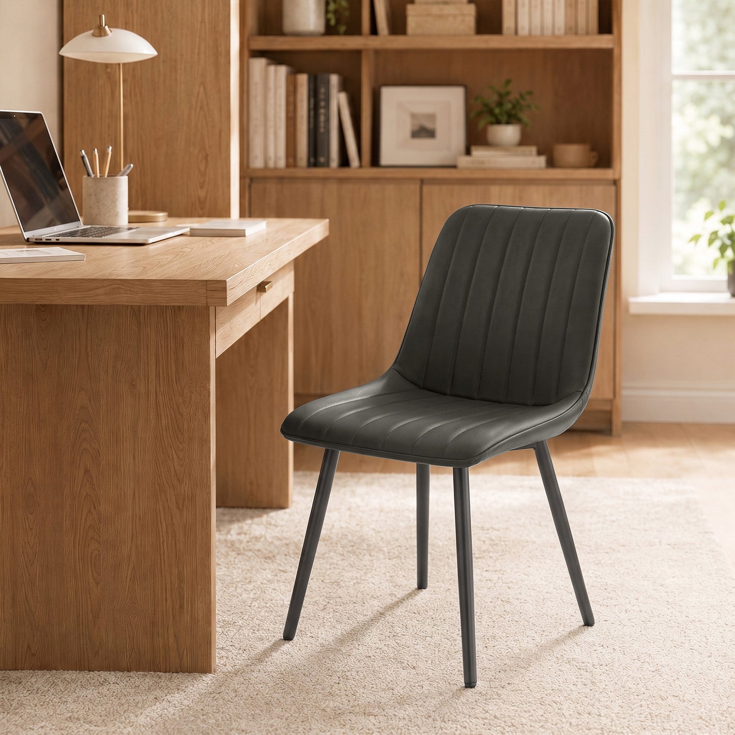 Homcom Faux Leather Dining Chairs Set Of Two With Metal Legs Grey