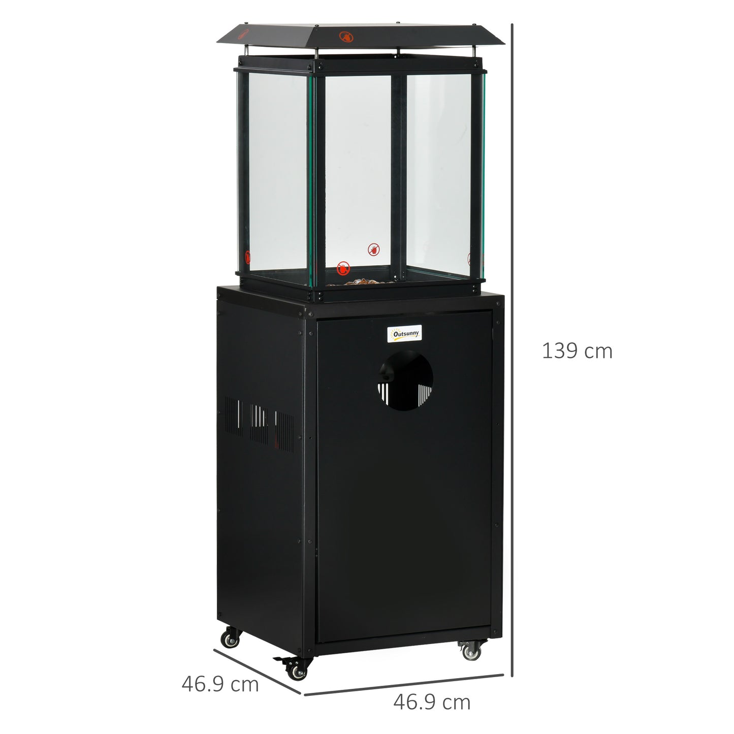 Outsunny 8KW Portable Freestanding Outdoor Gas Patio Heater with Dust Cover, Regulator, and Hose - Black - ALL4U RETAILER LTD