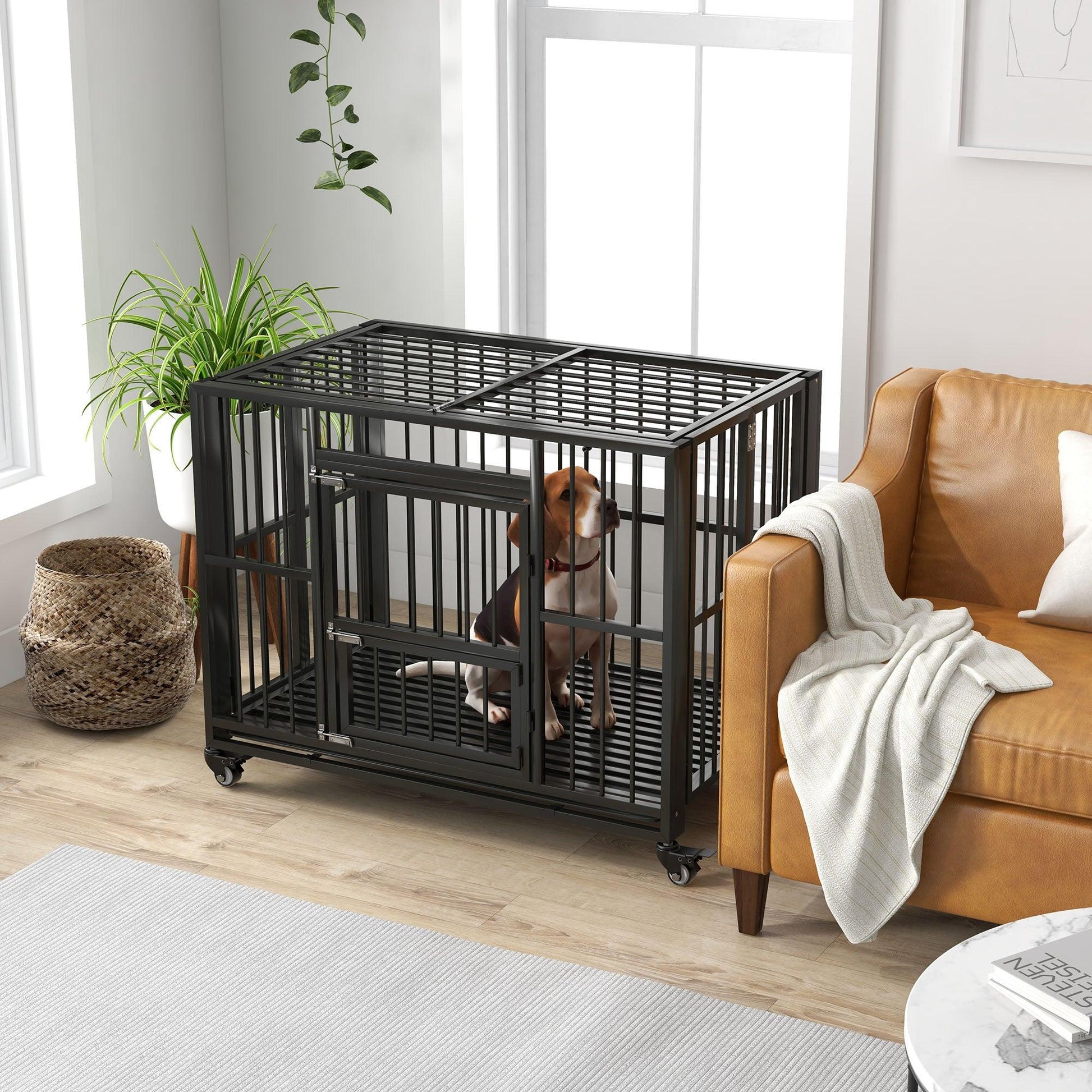 PawHut Foldable Heavy Duty Dog Crate with Openable Top and Removable Tray - ALL4U RETAILER LTD