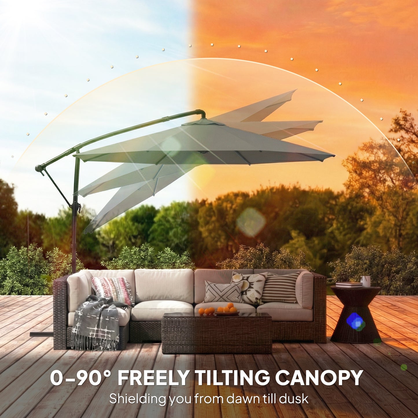 Outsunny 3m Garden Cantilever Parasol With Cover Round Overhanging Umbrella 360 Degree Rotation Tilt Grey