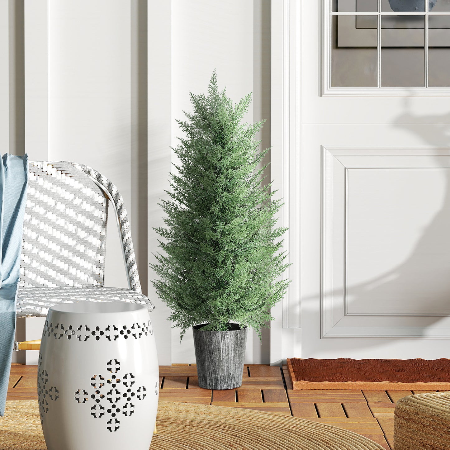 HOMCOM 90cm Artificial Cypress Trees Set Of 2 With Decorative Pots UV Resistant Indoor Outdoor Decor Green