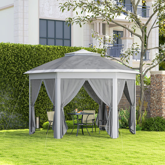Outsunny 3x4m Garden Gazebo Pop Up Tent With Netting Double Roof Instant Shelter For Outdoor Patio