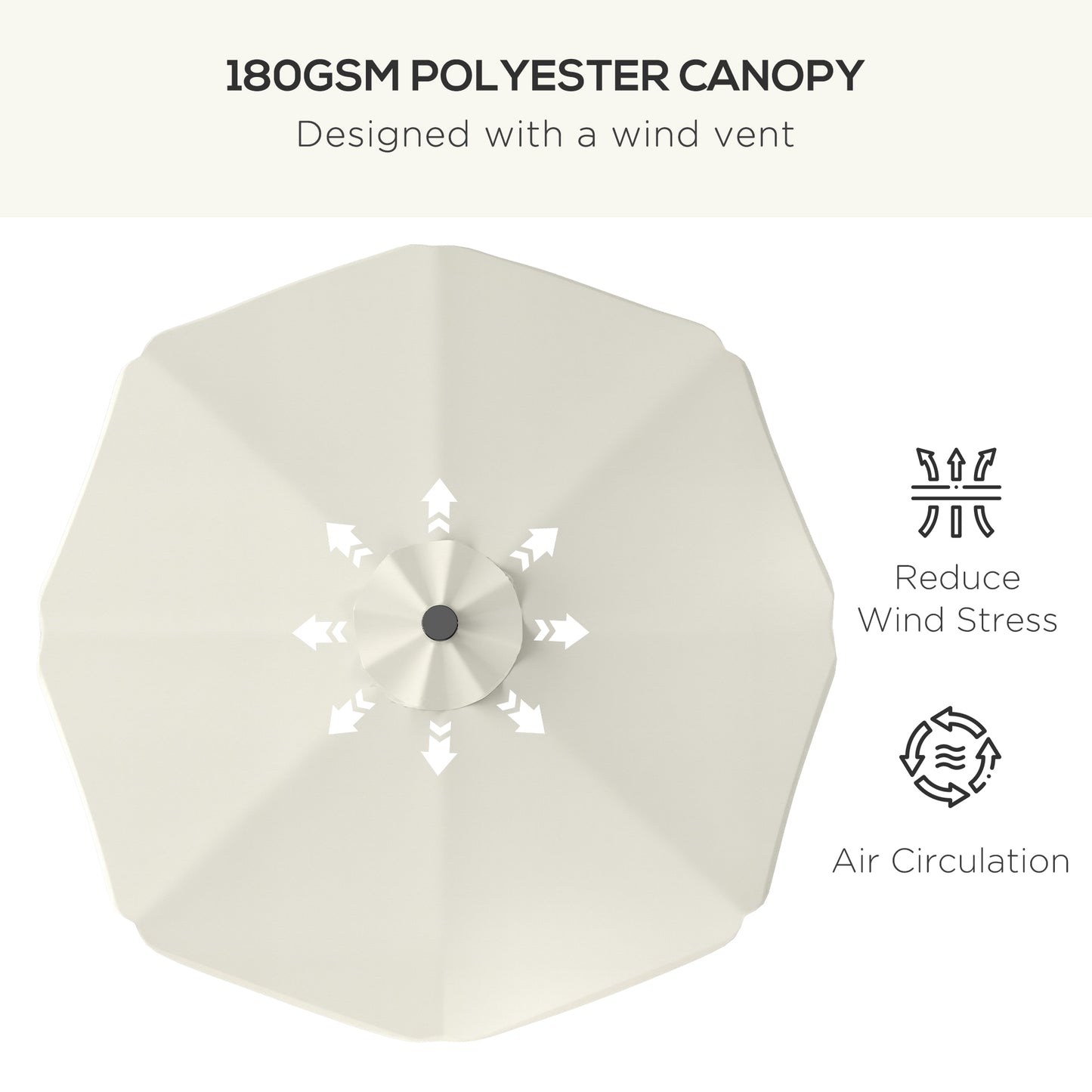 Outsunny Solar LED Patio Umbrella With Tilt And Crank 3x3m Cream White Outdoor Market Table Parasols