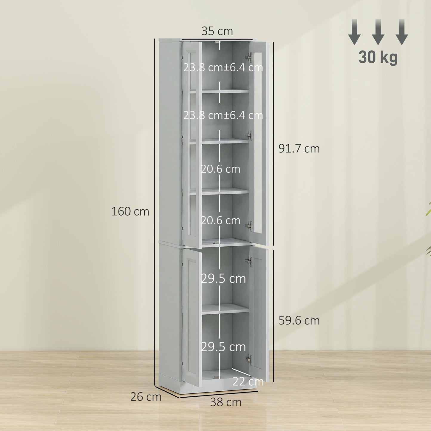HOMCOM Tall Bathroom Storage Cabinet 6 Tier Slim Cabinet With Adjustable Shelf And Soft Close Doors Dusty Blue