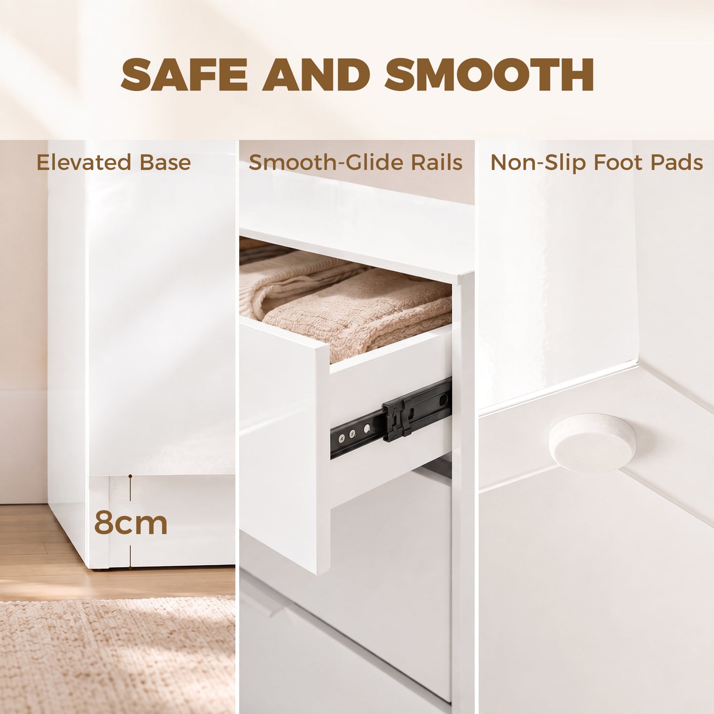 Homcom High Gloss 4 Drawer Chest Of Drawers White Bedroom Storage