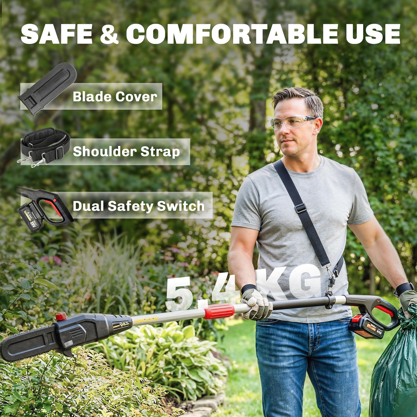 Outsunny 18V 8 Inch Cordless Pole Chainsaw With 2 X 4.0Ah Batteries And Charger And Auto Lubrication Reach 2.56 Meters