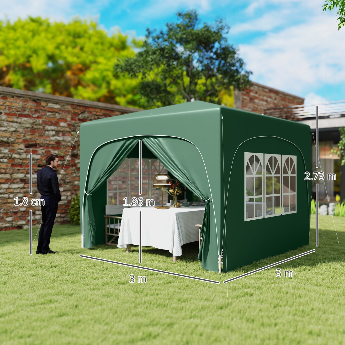 Outsunny 3 X 3m Pop Up Gazebo Shelter With Accessories Dark Green UPF50 Canopy UV Protected Easy Setup