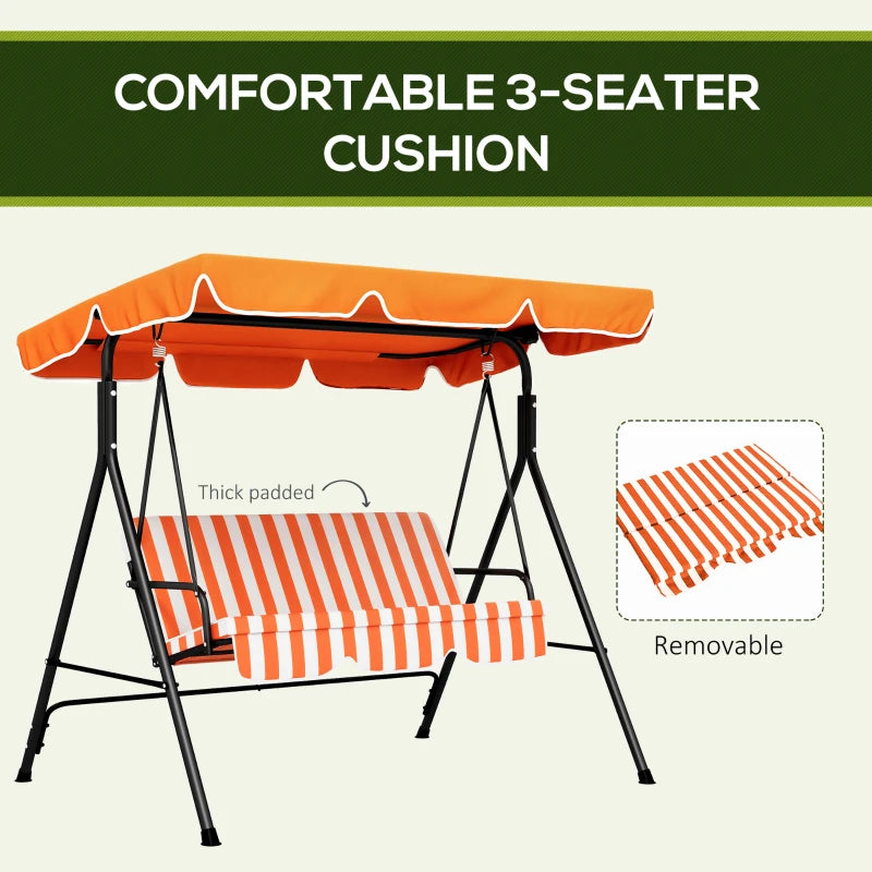 Outsunny 3-Seater Garden Swing Chair with Adjustable Canopy - Vibrant Orange Stripe Design for Stylish Outdoor Comfort - ALL4U RETAILER LTD