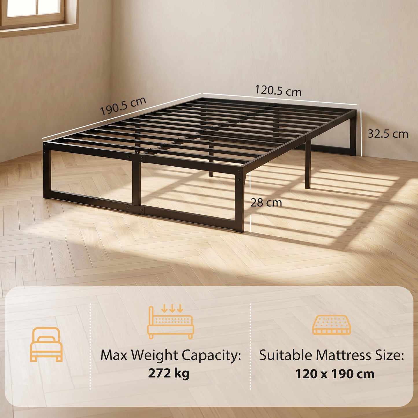 HOMCOM 4Ft Small Double Bed Frame With Underbed Storage And Steel Slat Support 32.5 Cm Height Noise Free Black