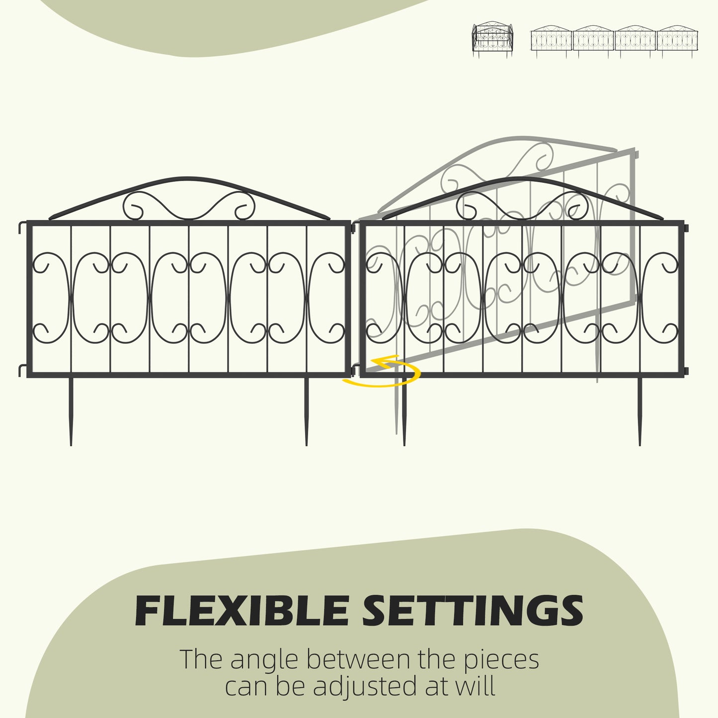 Outsunny 8 Piece Decorative Garden Picket Fence Panels Rustproof Metal Wire Border Edging for Flower Beds Black