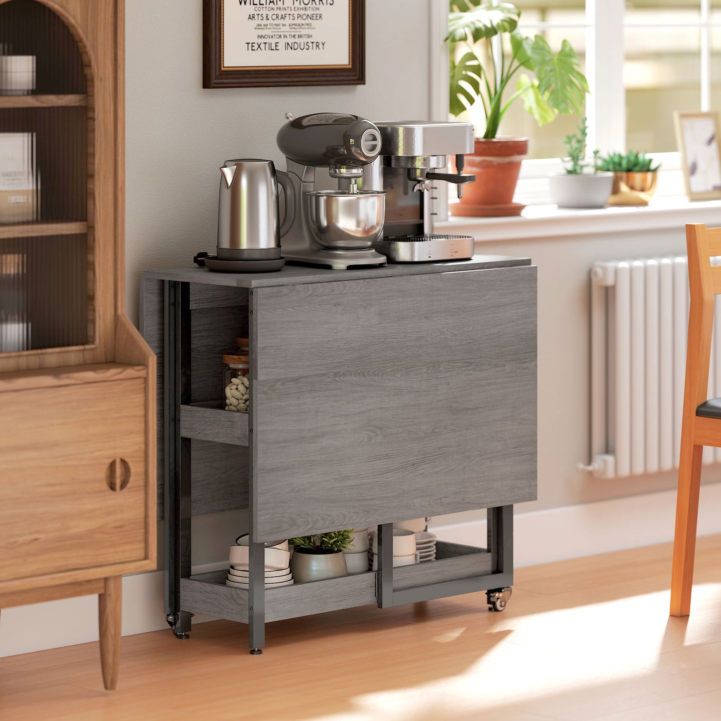 HOMCOM Four Person Drop Leaf Dining Table Grey Wood Effect For Small Spaces Versatile Use