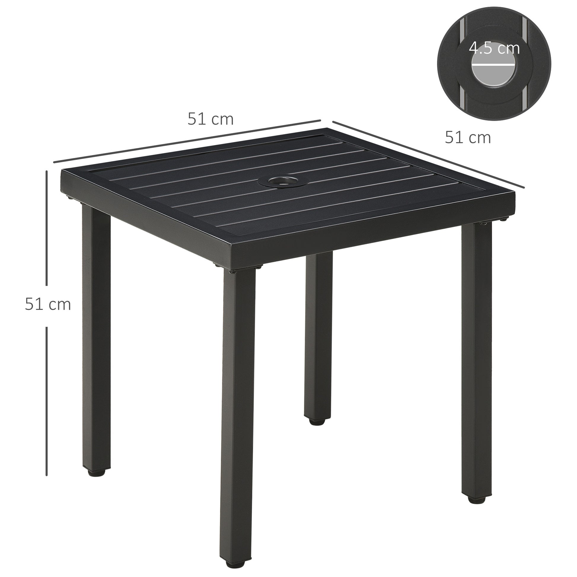 Outsunny Black Steel Outdoor Side Table with Umbrella Holder for Balcony and Garden - ALL4U RETAILER LTD