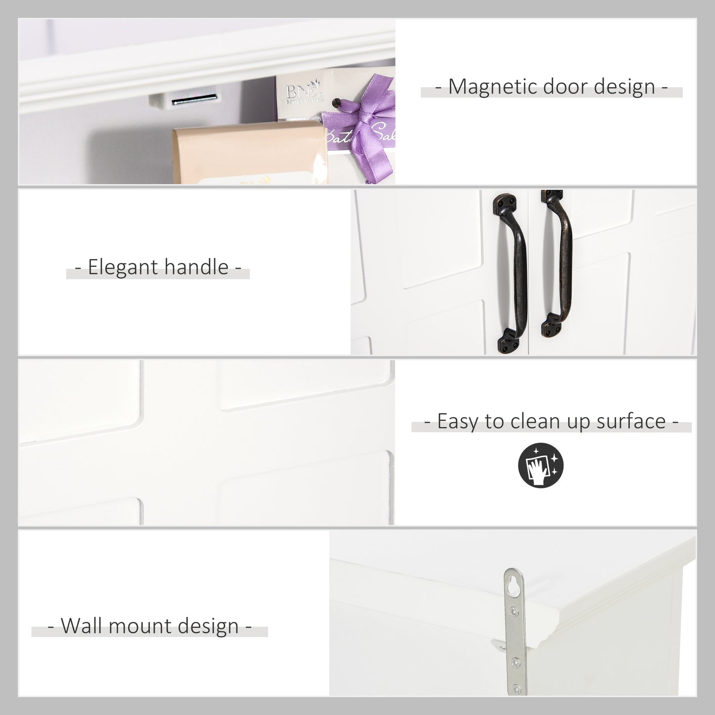 HOMCOM White Bathroom Wall Cabinet With 2 Doors And Adjustable Shelf Medicine Cabinet Kitchen Cupboard