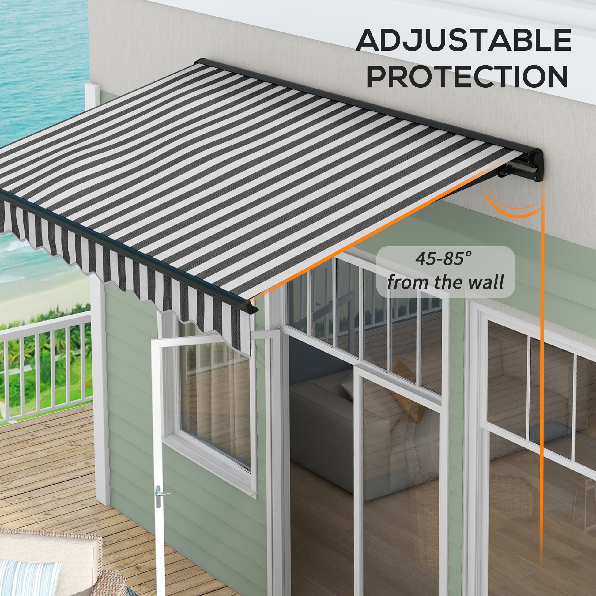 Outsunny 3x2m Aluminium Frame Electric Awning Retractable Awning Sun Canopies Patio Door Window Grey White - ALL4U RETAILER LTD