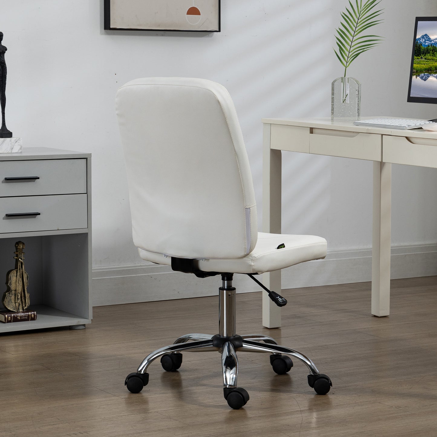 Vinsetto Armless White Faux Leather Office Chair with Adjustable Height and Swivel Wheels - ALL4U RETAILER LTD