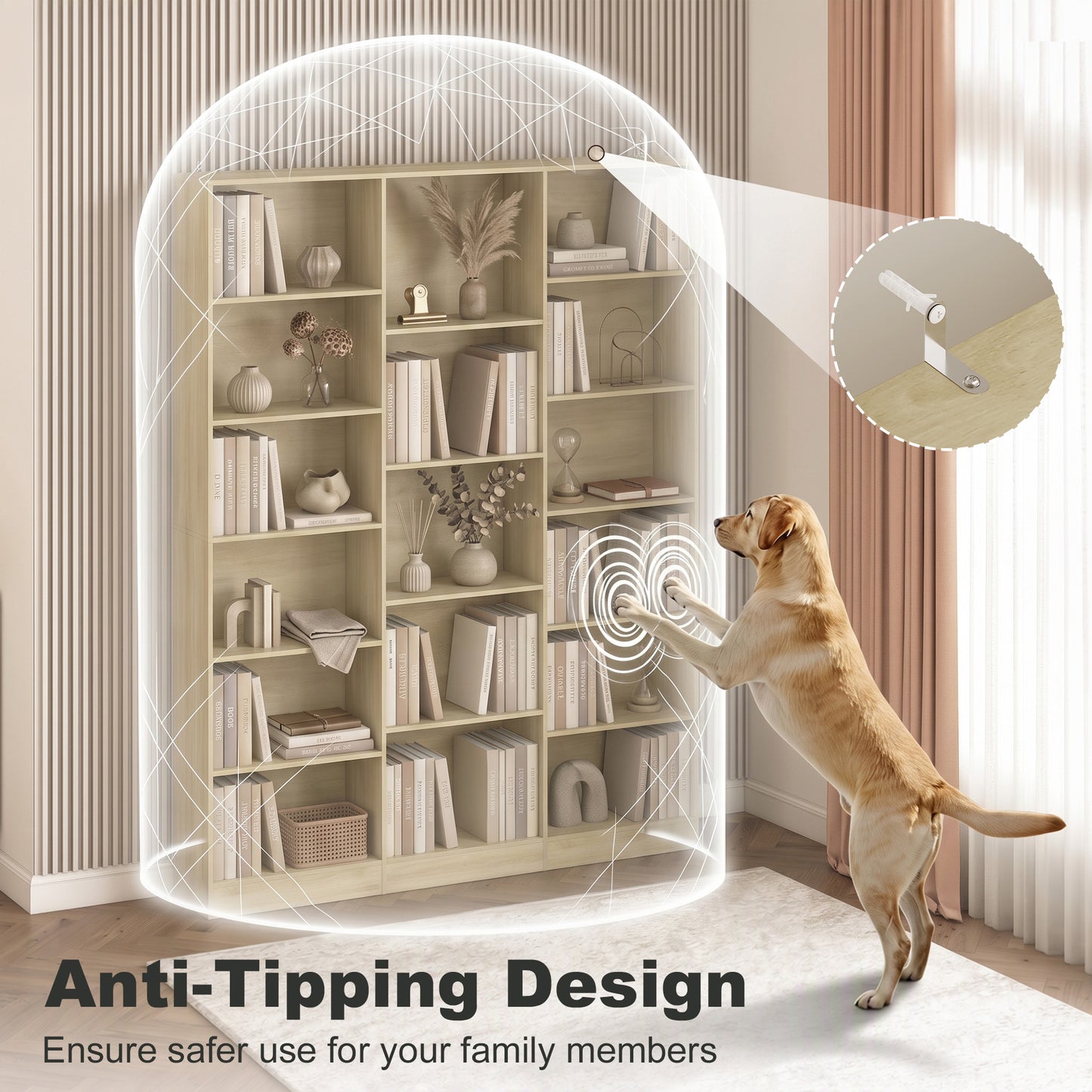 Homcom 6 Tier Oak Bookcase With Open Storage And Anti Tipping Hardware