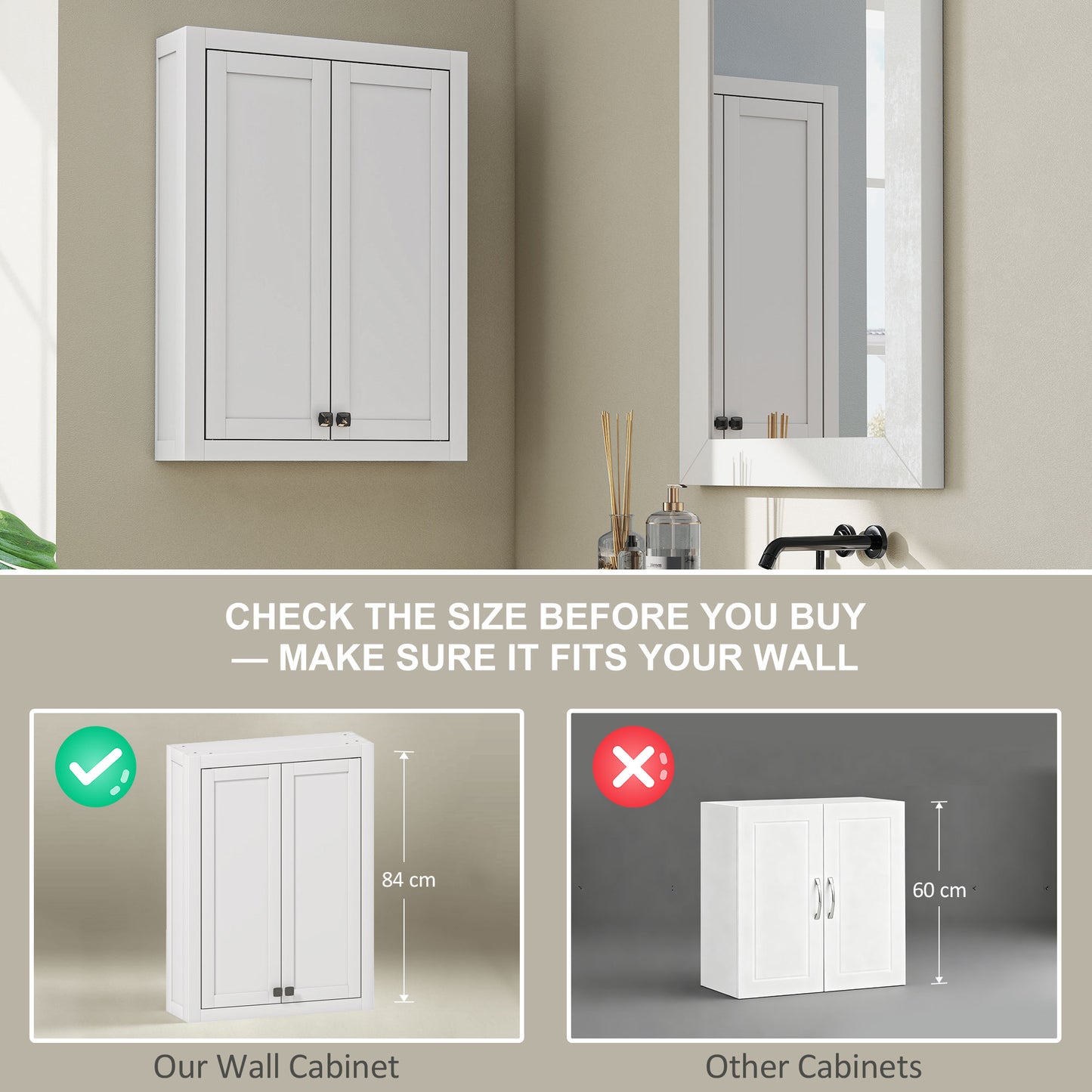 HOMCOM White Bathroom Wall Cabinet With Adjustable Shelves For Space Saving Wall Mounted Bathroom Storage