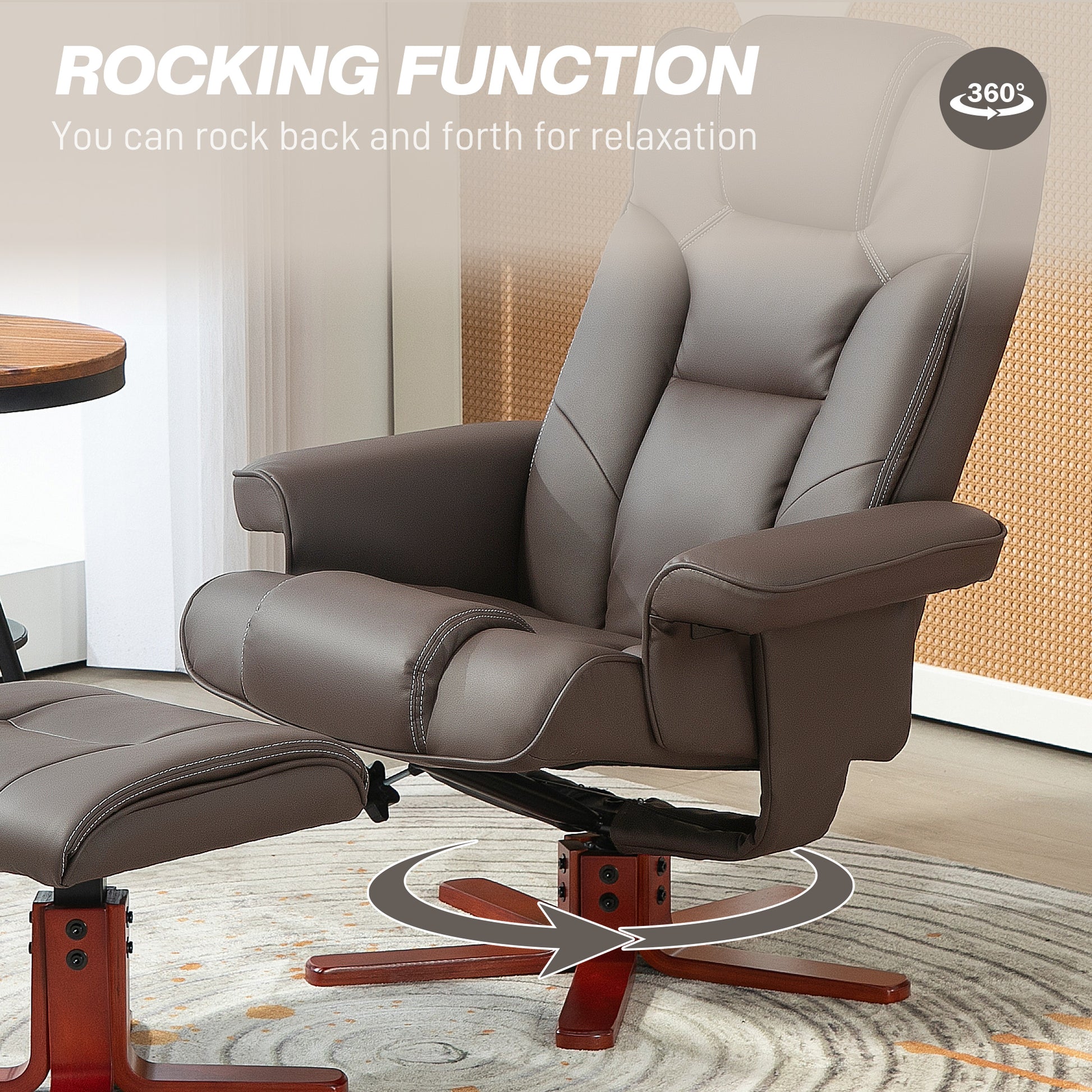 HOMCOM Brown Faux Leather Reclining Armchair and Ottoman Set - ALL4U RETAILER LTD