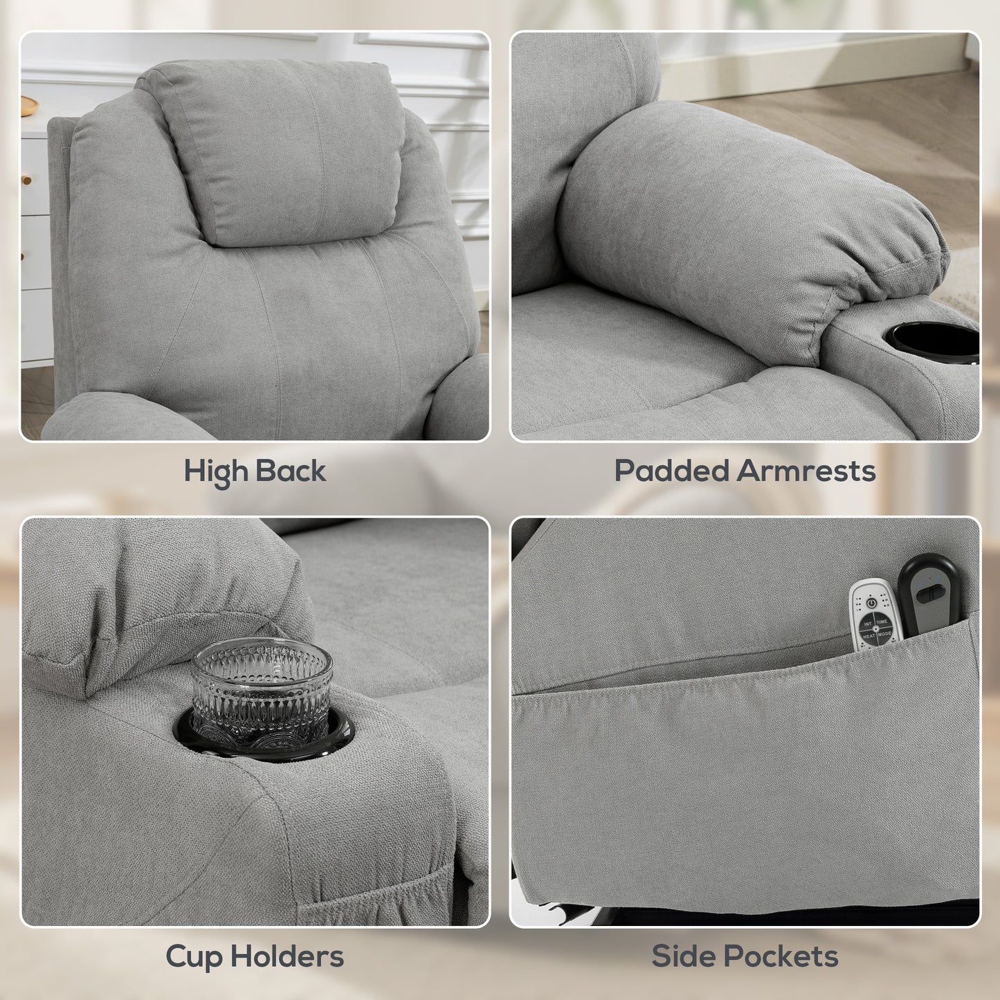 HOMCOM Electric Power Lift Recliner Chair With Pocket Spring And Massage Function Wide Backrest Light Grey