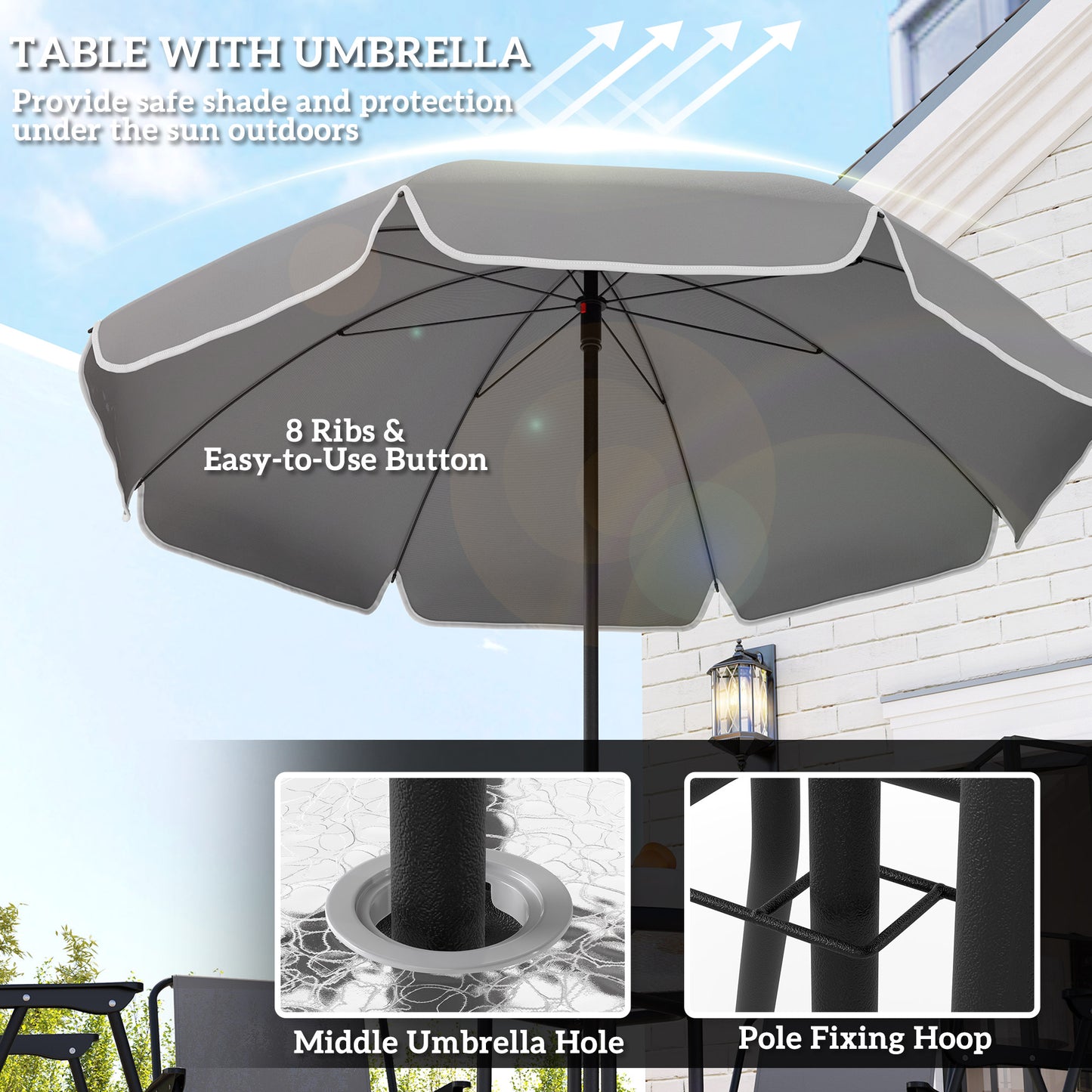 Outsunny 4 Seater Outdoor Garden Furniture Set With Parasol Round Glass Top Table And Folding Chairs For Patio Grey