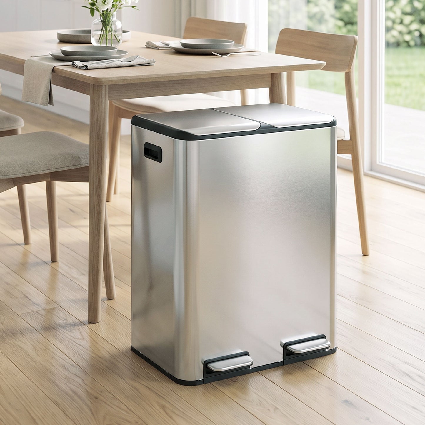Homcom Dual Compartment Kitchen Waste Bin 60L Stainless Steel Pedal Soft Close