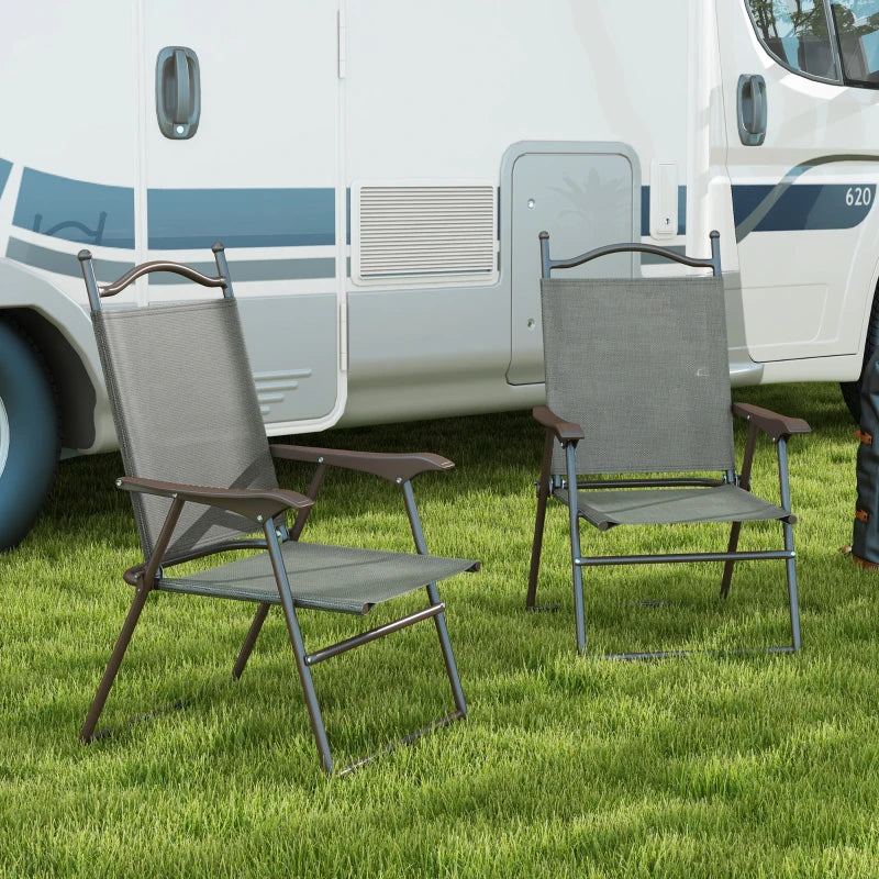 Outsunny Set of 2 Folding Garden Chairs with Fabric Mesh Seats - Dark Grey - ALL4U RETAILER LTD