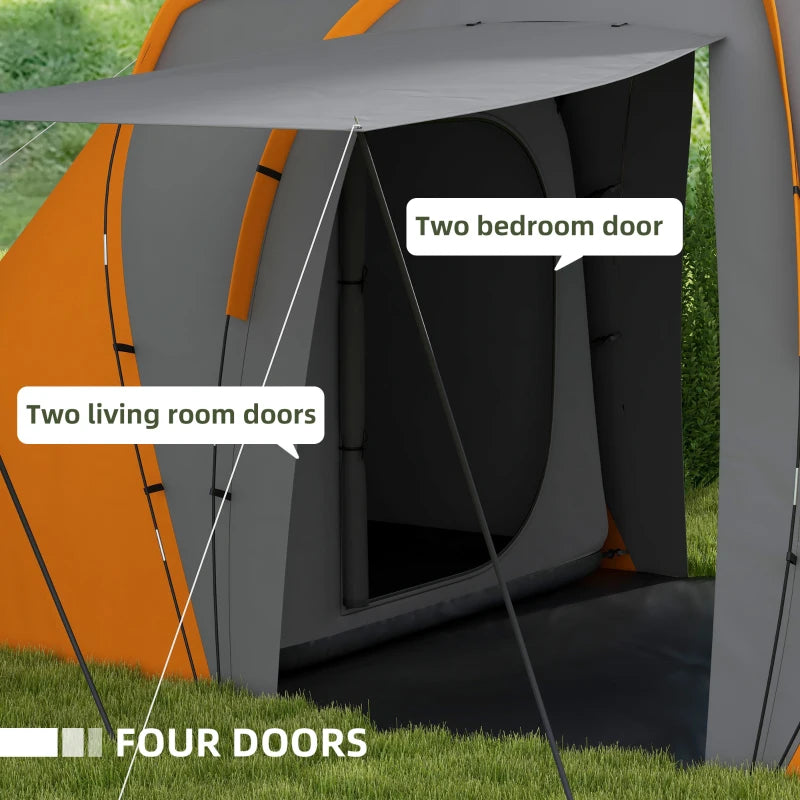 Outsunny Large Camping Tent with 2 Bedrooms, Living Area | 2000mm Waterproof, Portable 4-6 Person Tent in Orange | Includes Convenient Carry Bag - ALL4U RETAILER LTD