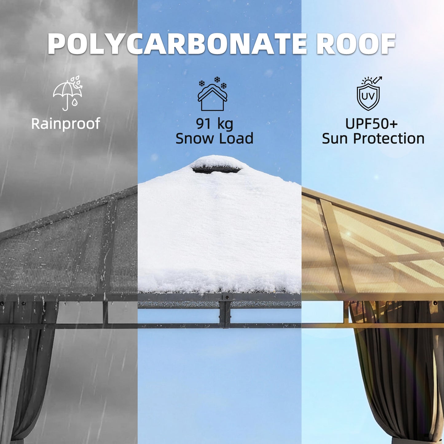 Outsunny 3 X 3 M Outdoor Hardtop Gazebo Canopy With Polycarbonate Roof Aluminium Pavilion Gazebo With Curtains Tan