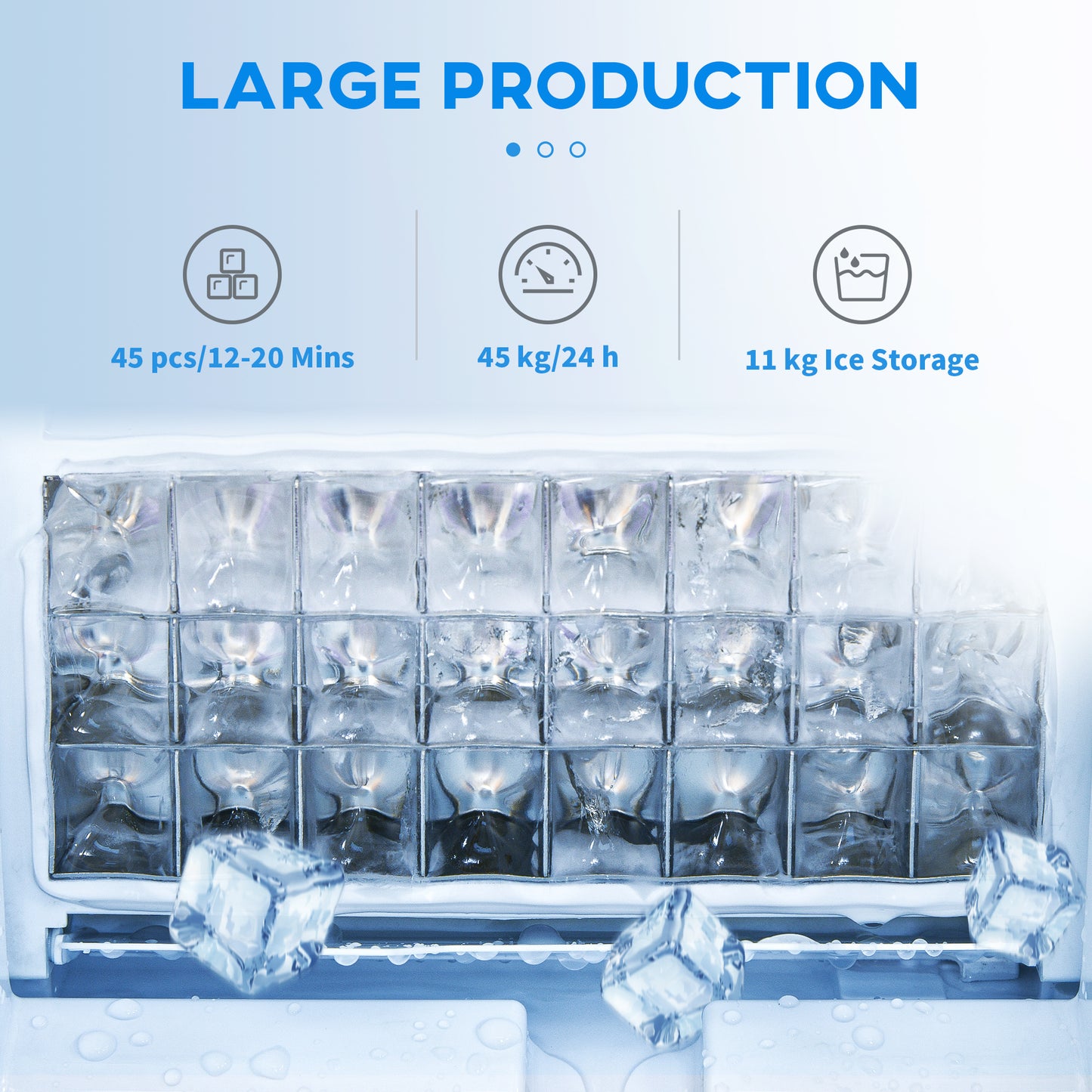 HOMCOM Commercial Ice Maker Machine With Self Cleaning LCD Display 45kg 24H 11kg Ice Storage For Home Office Bar