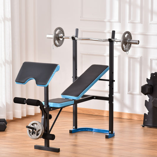 SPORTNOW Multifunctional Adjustable Weight Bench with Leg Developer and Barbell Rack for Strength Training at Home Gym - ALL4U RETAILER LTD