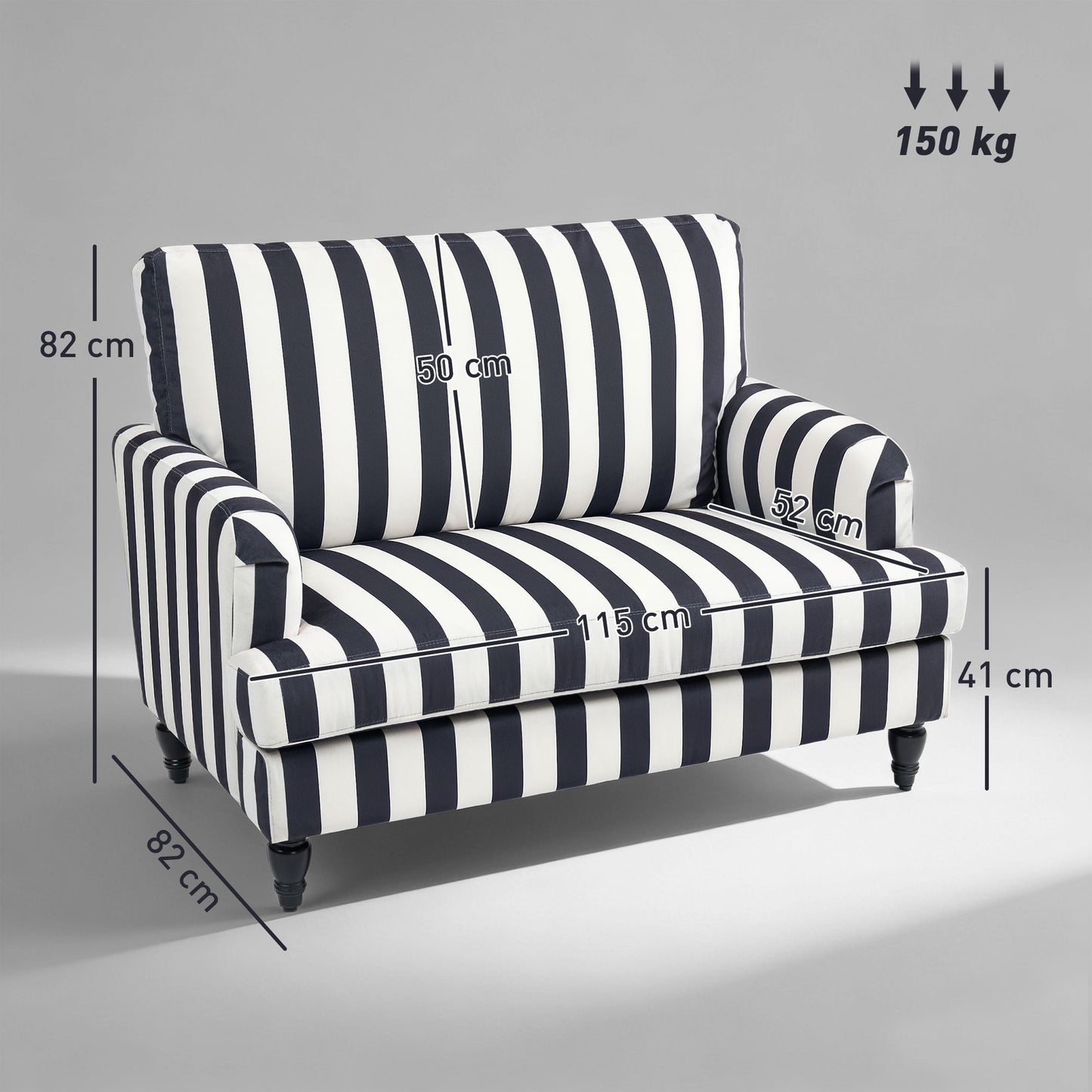 HOMCOM Modern Velvet Cuddle Chair With Stripe Armchair Turned Legs Wide Seat For Living Room And Bedroom Black And White