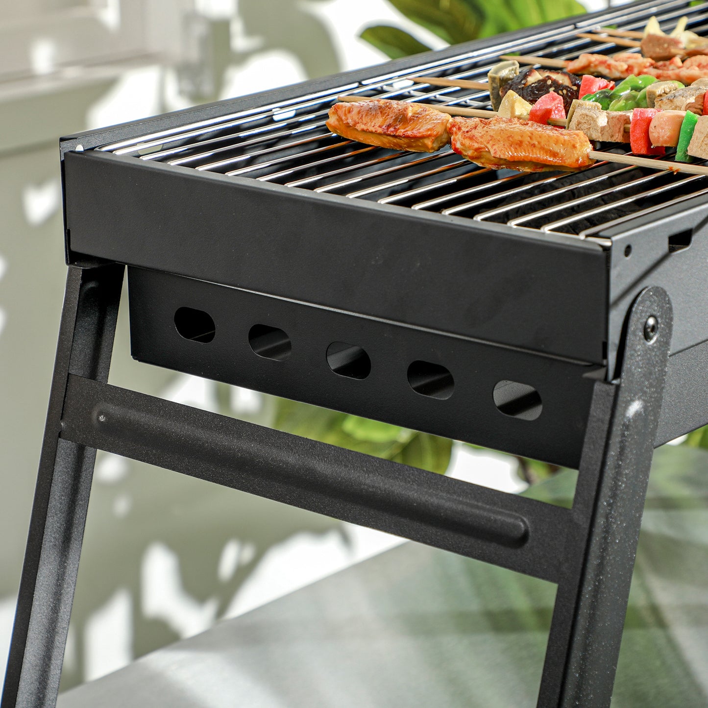 Outsunny Foldable Charcoal Grill Portable Black For Outdoor Camping And Travel With Pull Out Charcoal Basin