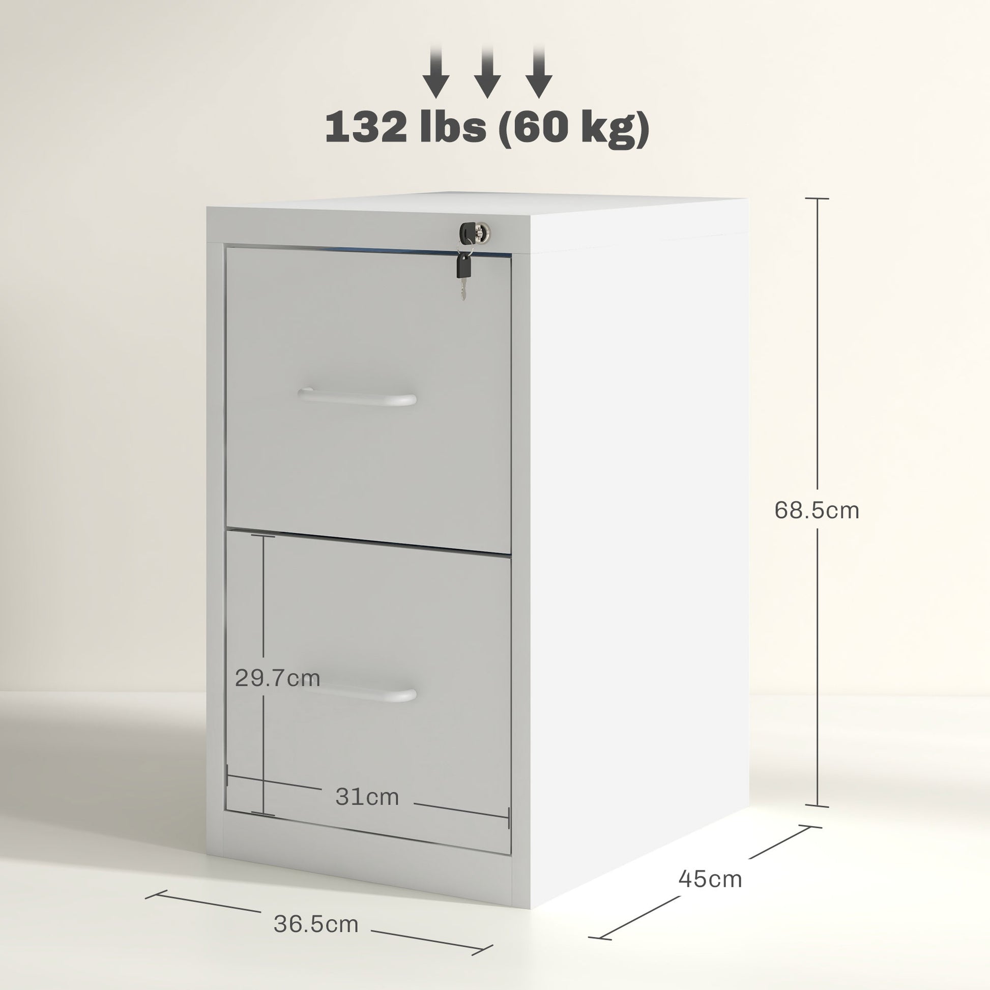 Modern White Steel Filing Cabinet with Two Drawers and Central Locking System - ALL4U RETAILER LTD