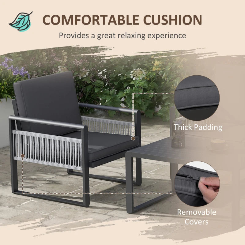 Outsunny Aluminium Garden Furniture Sets w/ Cushions, Slatted Top Table, Black - ALL4U RETAILER LTD