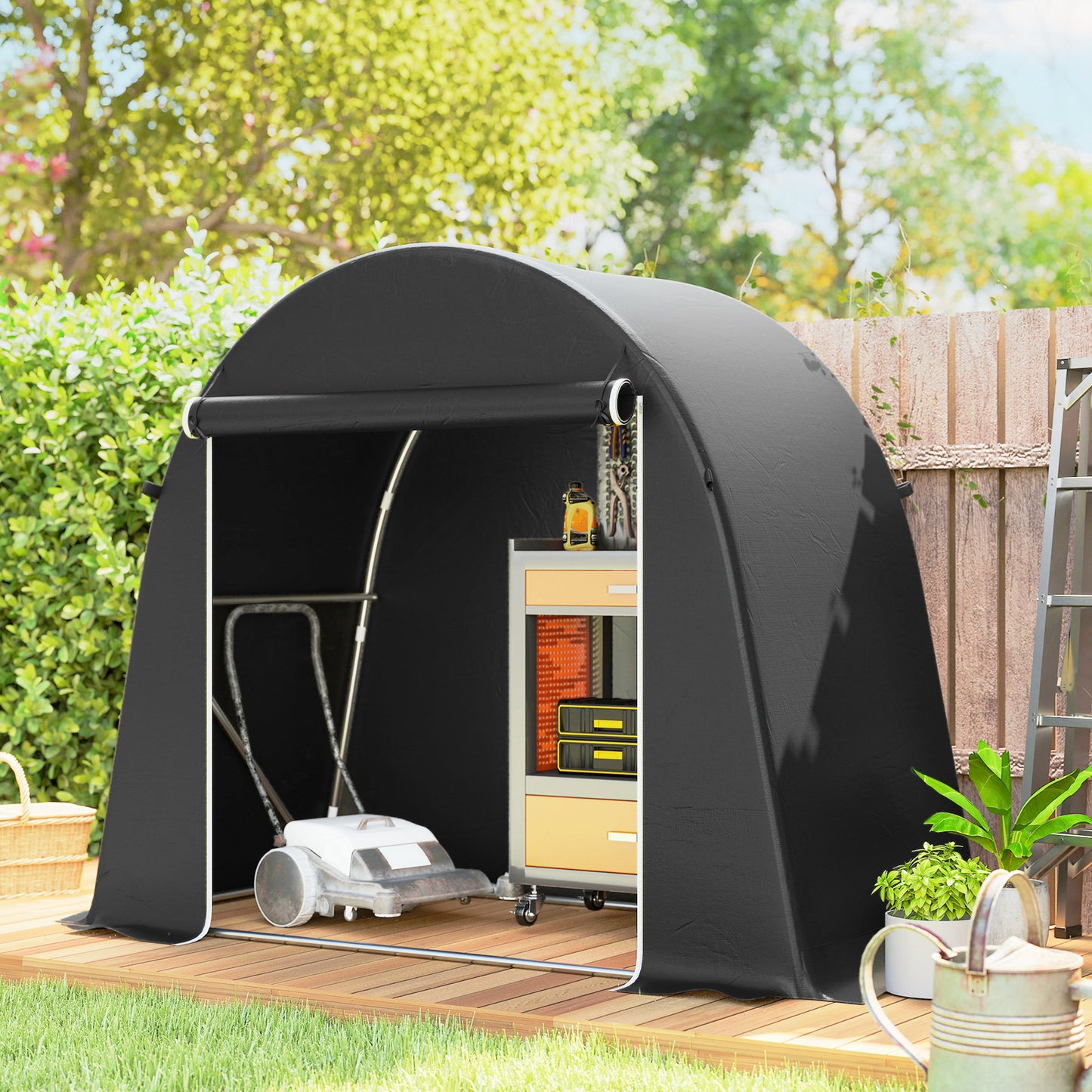 Outsunny 8 x 4 ft Garden Storage Tent Waterproof Shed With Roll Up Door And Galvanised Metal Frame Dark Grey