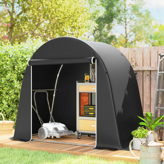 Outsunny 8 x 4 ft Garden Storage Tent Waterproof Shed With Roll Up Door And Galvanised Metal Frame Dark Grey