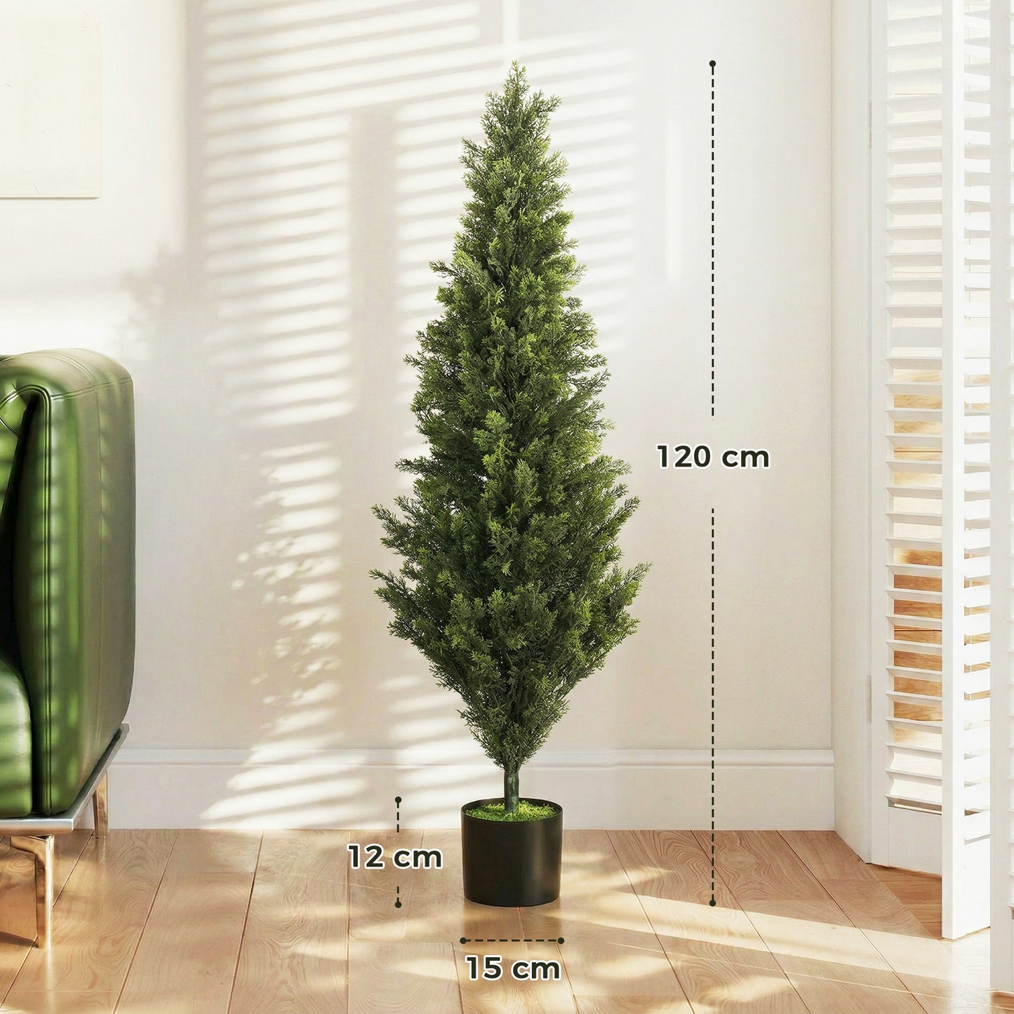 HOMCOM Set Of 2 Decorative Cypress Artificial Topiary Trees In Weighted Pots 120 Cm With 1092 Leaves