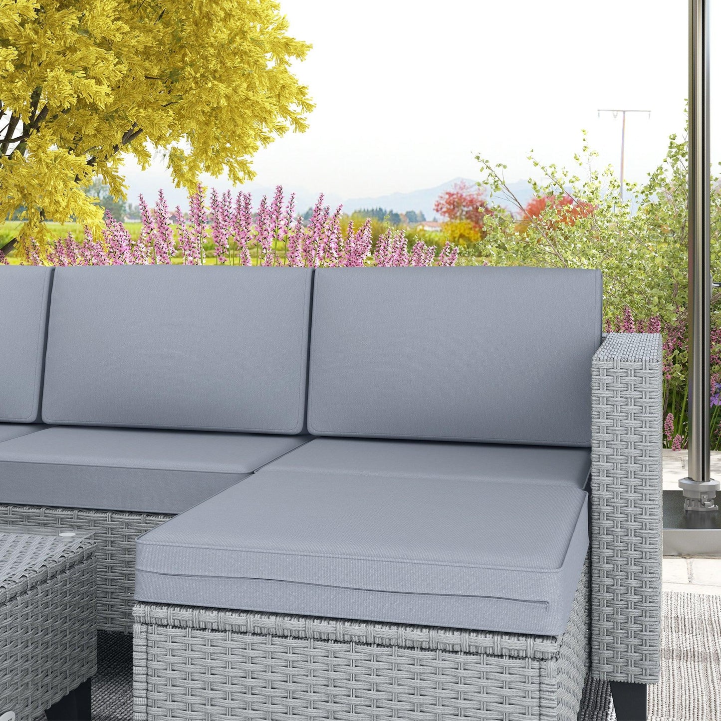 Outsunny 5-Piece Rattan Patio Furniture Set with Corner Sofa, Footstools, Coffee Table, for Poolside, Grey - ALL4U RETAILER LTD