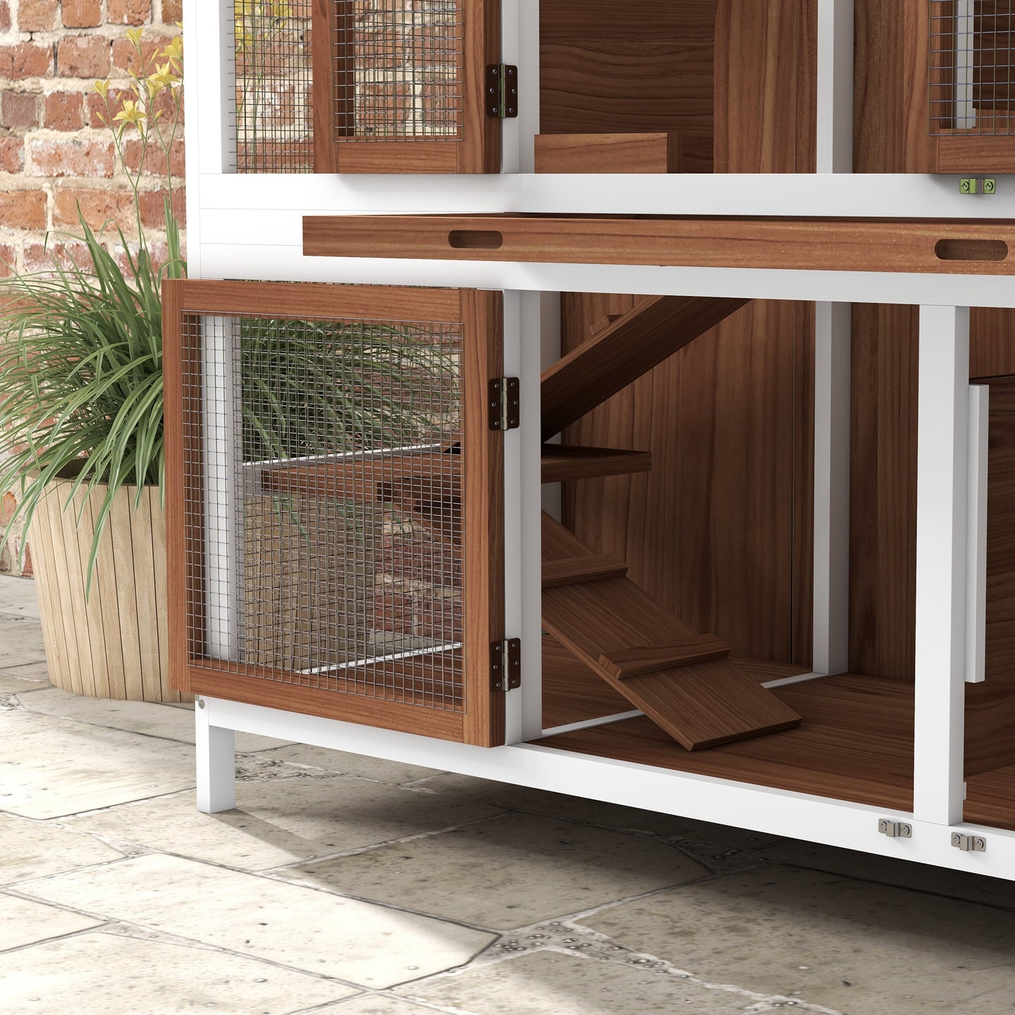 PawHut Double-Deck Wooden Guinea Pig House with Removable Roof and Easy Clean Tray - ALL4U RETAILER LTD